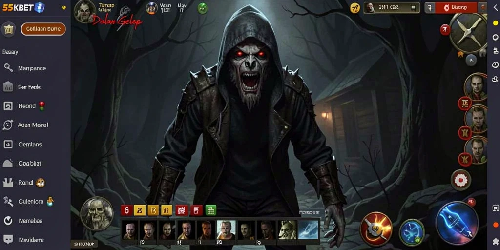 Screenshot menunjukkan suasana kelam dan menegangkan dalam gameplay 55KBET.