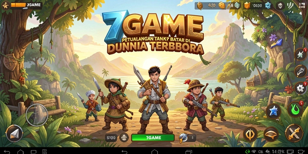 Screenshot utama 7GAME menunjukkan pemain menjelajahi dunia terbuka dengan grafis menawan.
