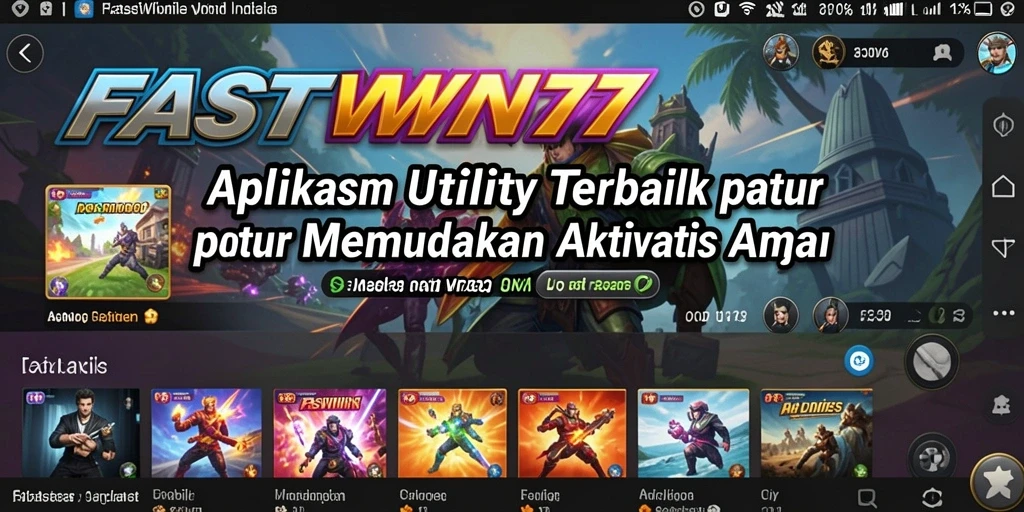 Tampilan utama FASTWIN77 dengan berbagai fitur aplikasi Utility.