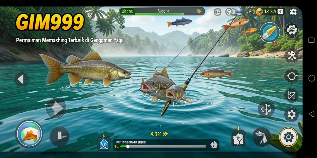 Screenshot gameplay GIM999 menunjukkan aksi memancing yang seru dan menantang.