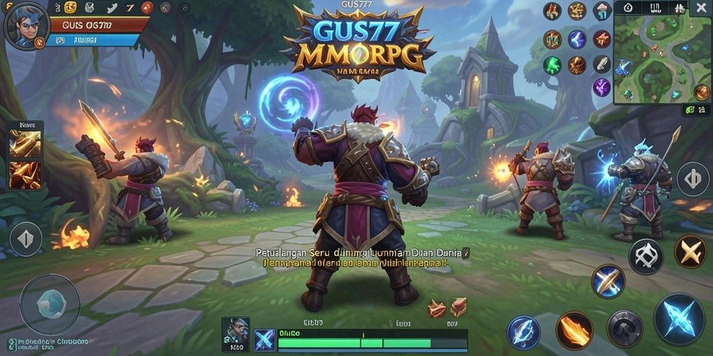 Screenshot GUS77 menampilkan pertarungan seru dalam dunia MMORPG.