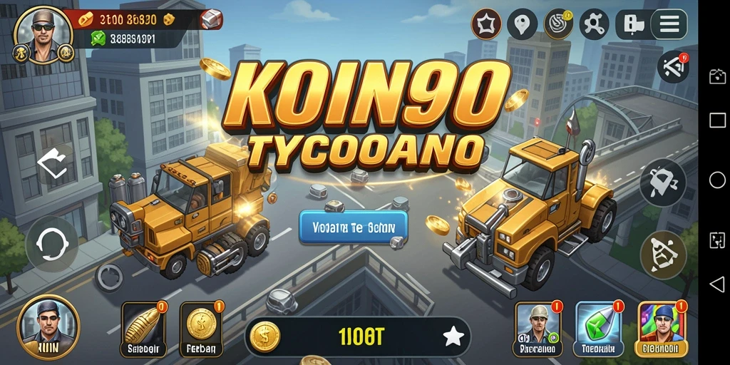 Tampilan gameplay KOIN99 yang dinamis dan menarik dalam membangun bisnis Tycoon.