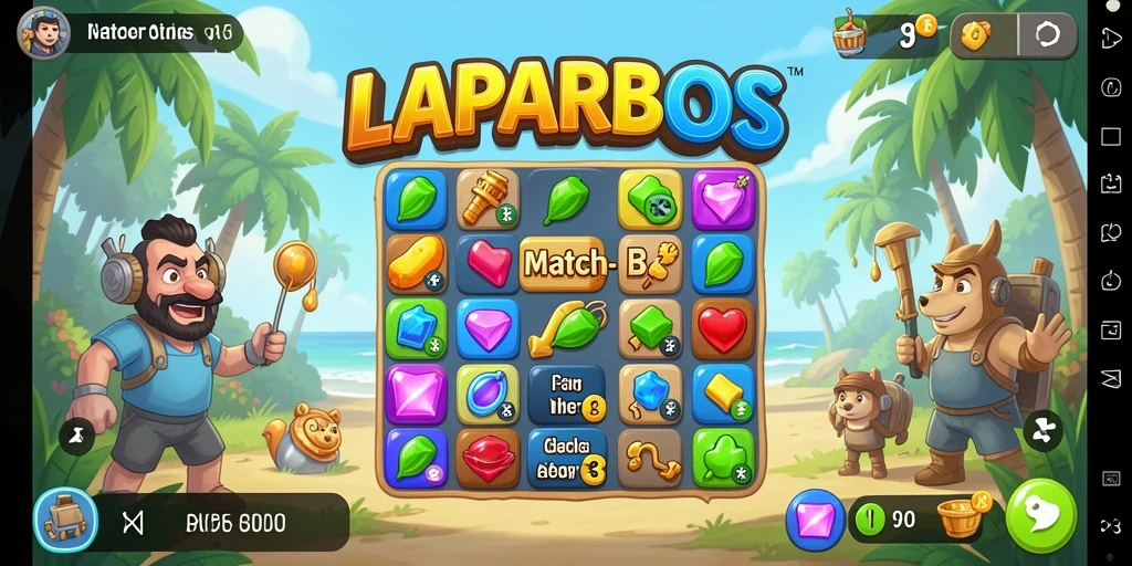 Tampilan gameplay LAPARBOS dengan kombinasi permata warna-warni.