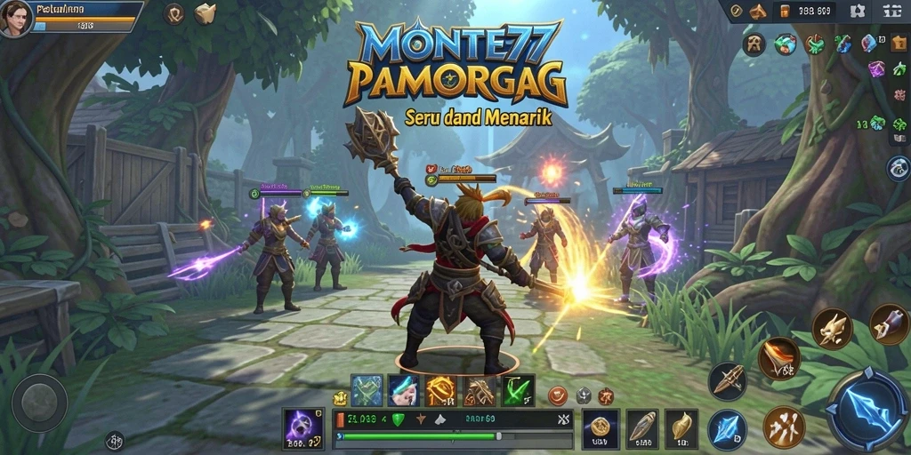 Tampilan gameplay yang menampilkan pertarungan epik di dunia <strong>MONTE77</strong>.