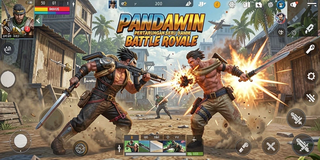 Screenshot gameplay PANDAWIN dengan aksi seru Battle Royale.