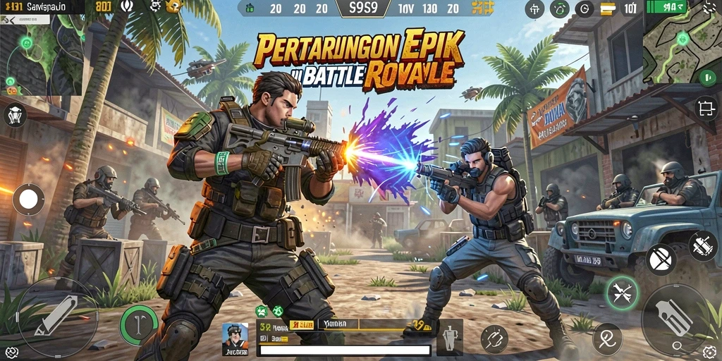 Tampilan gameplay S9S9 dengan aksi Battle Royale yang mendebarkan.