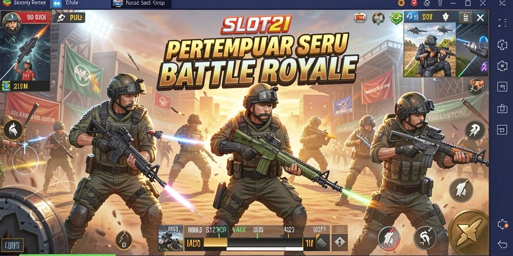 Screenshot SLOT21 menampilkan gameplay seru dalam pertempuran Battle Royale.
