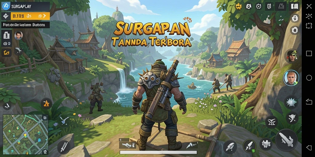 Screenshot SURGAPLAY menampilkan pemandangan indah dunia terbuka.
